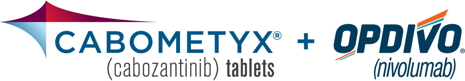 logo lockup showing the CABOMETYX product logo & the OPDIVO product logo