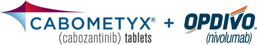 logo lockup showing the CABOMETYX product logo & the OPDIVO product logo